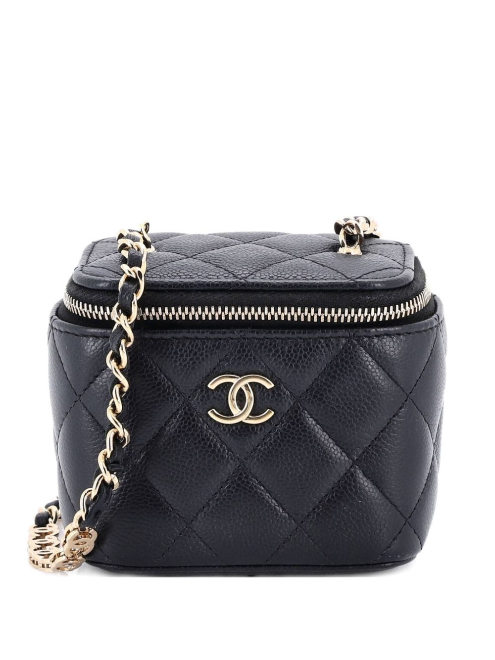 Tiny CC Link Vanity Case with Chain Quilted Caviar Mini clutch bag
