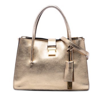 Metallic Goatskin Madras Push Lock Tote