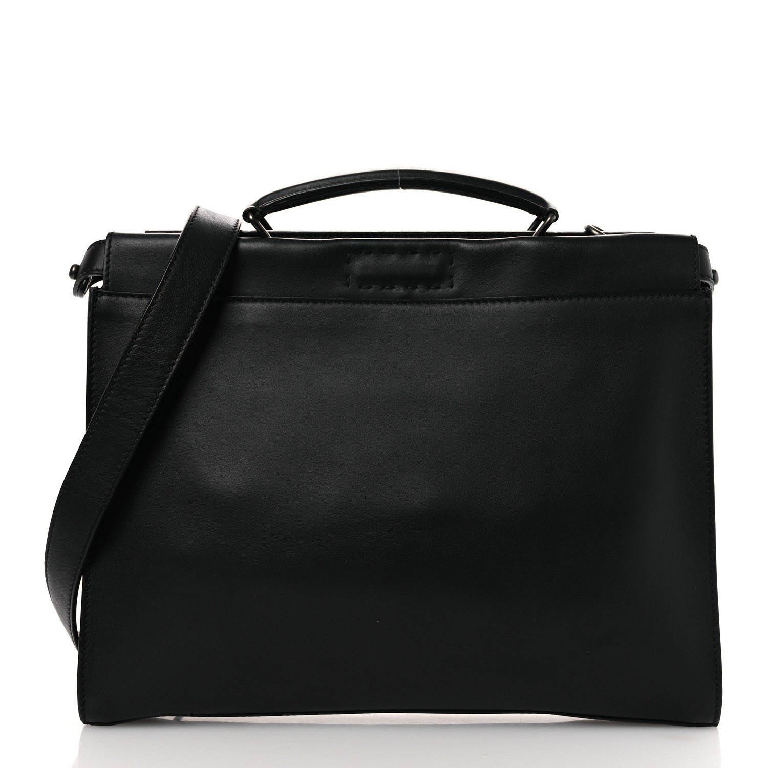 Fendi Vitello Grace FF 1974 Embossed Large Peekaboo Iconic Fit Satchel Black