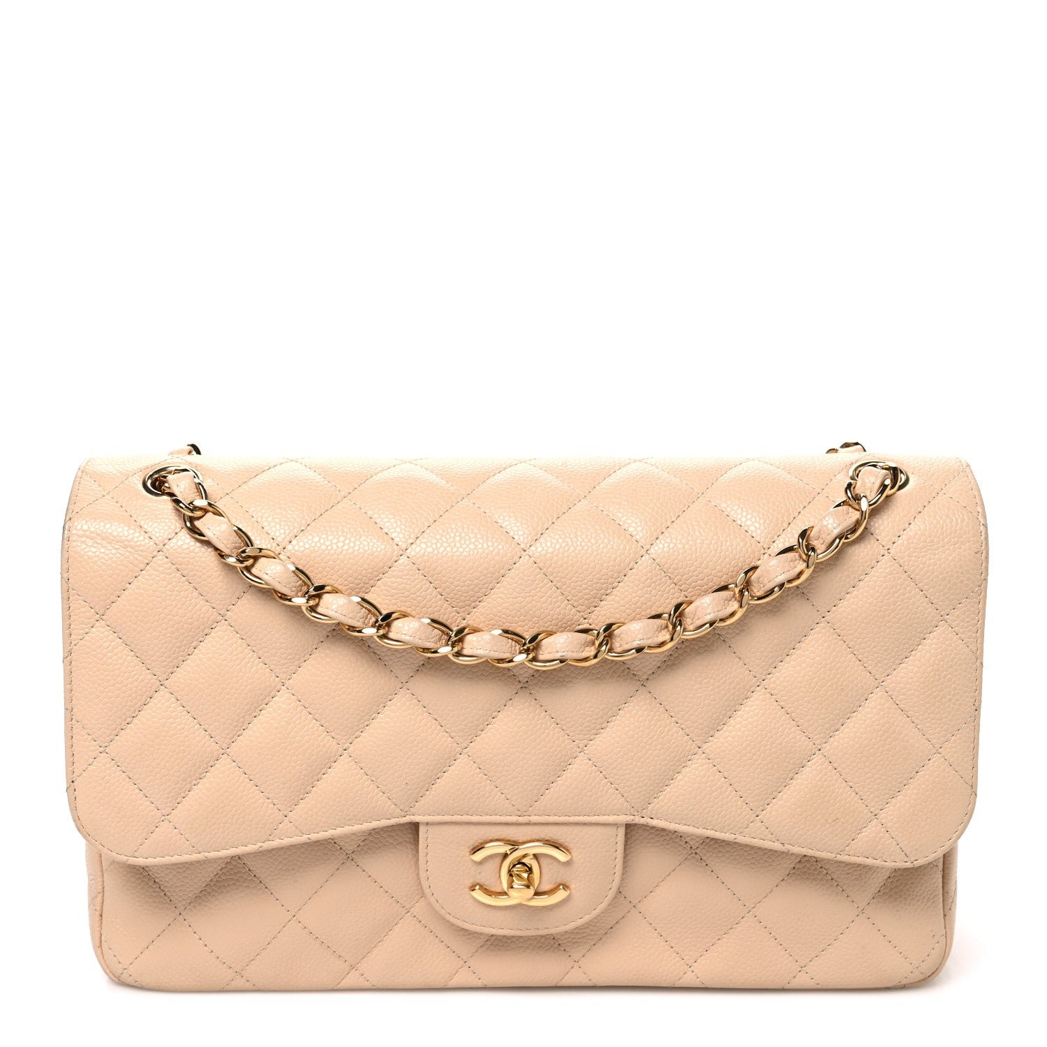 Chanel Caviar Quilted Jumbo Double Flap Beige