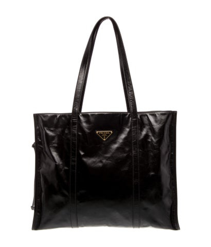 Prada Enameled Metal Triangle Antique Tote Large