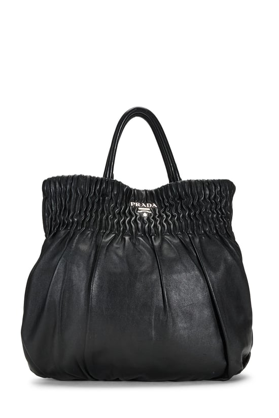 Black Calfskin Pleated Tote Small