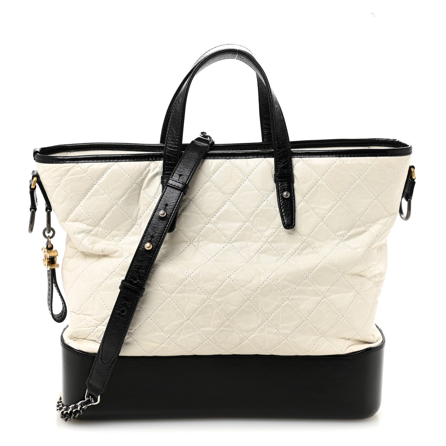 Chanel Aged Calfskin Quilted Large Gabrielle Shopping Tote White Black