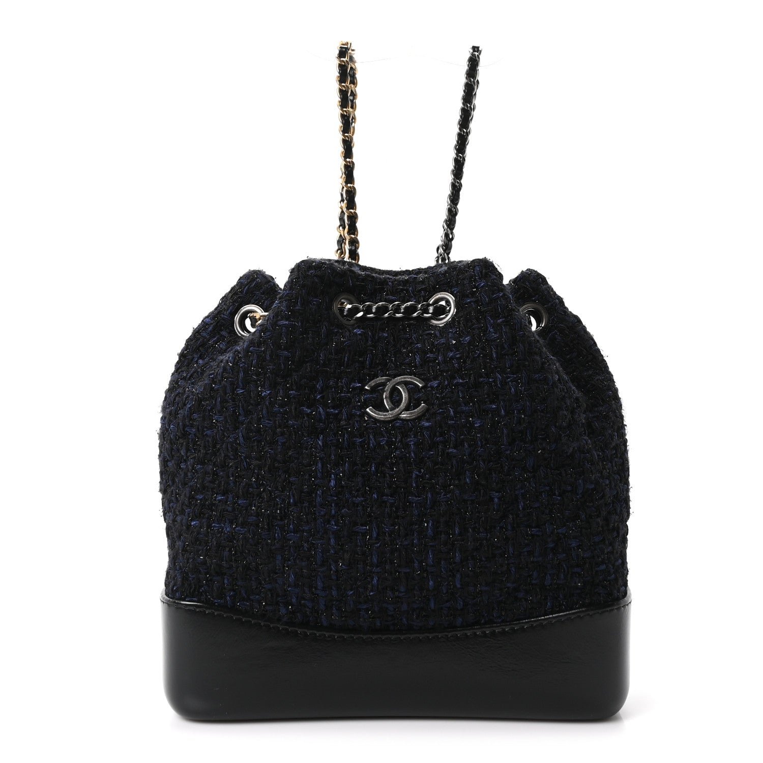 Chanel Tweed Calfskin Quilted Gabrielle Backpack Blue Multicolor