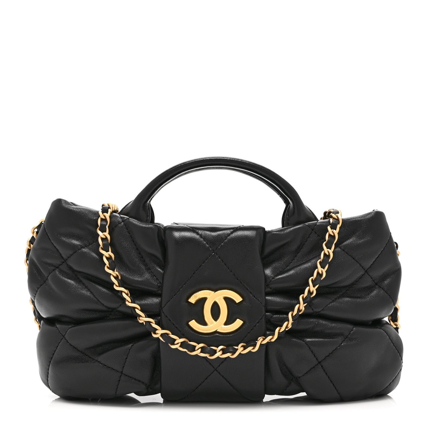 Chanel Lambskin Quilted Mini Bow Bag Black