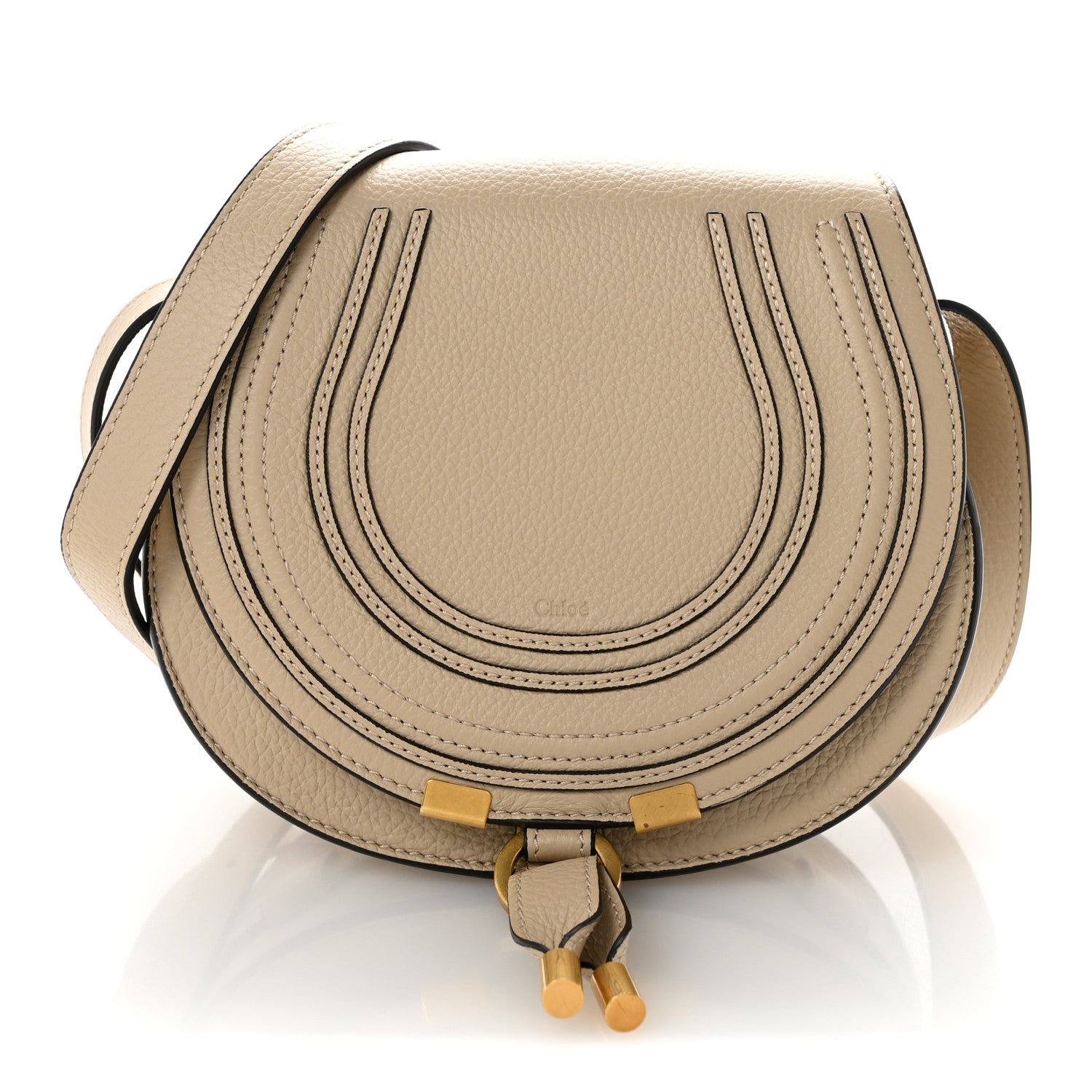 Chloe Grained Calfskin Mini Marcie Saddle Bag Root Beige