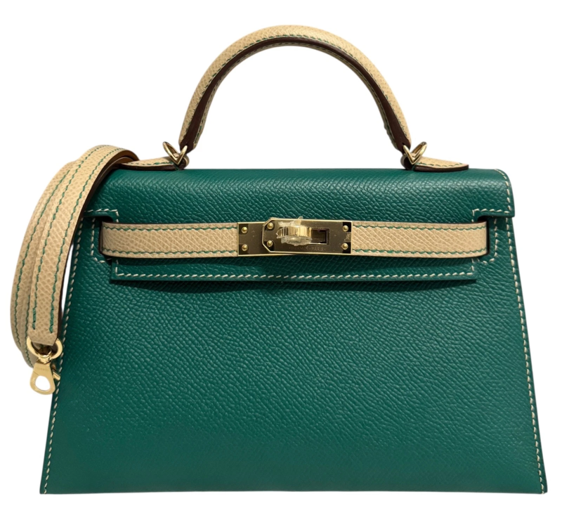 Hermes Malachite and Trench Epsom HSS Mini Kelly 20 II Permabrass Hardware, 2021