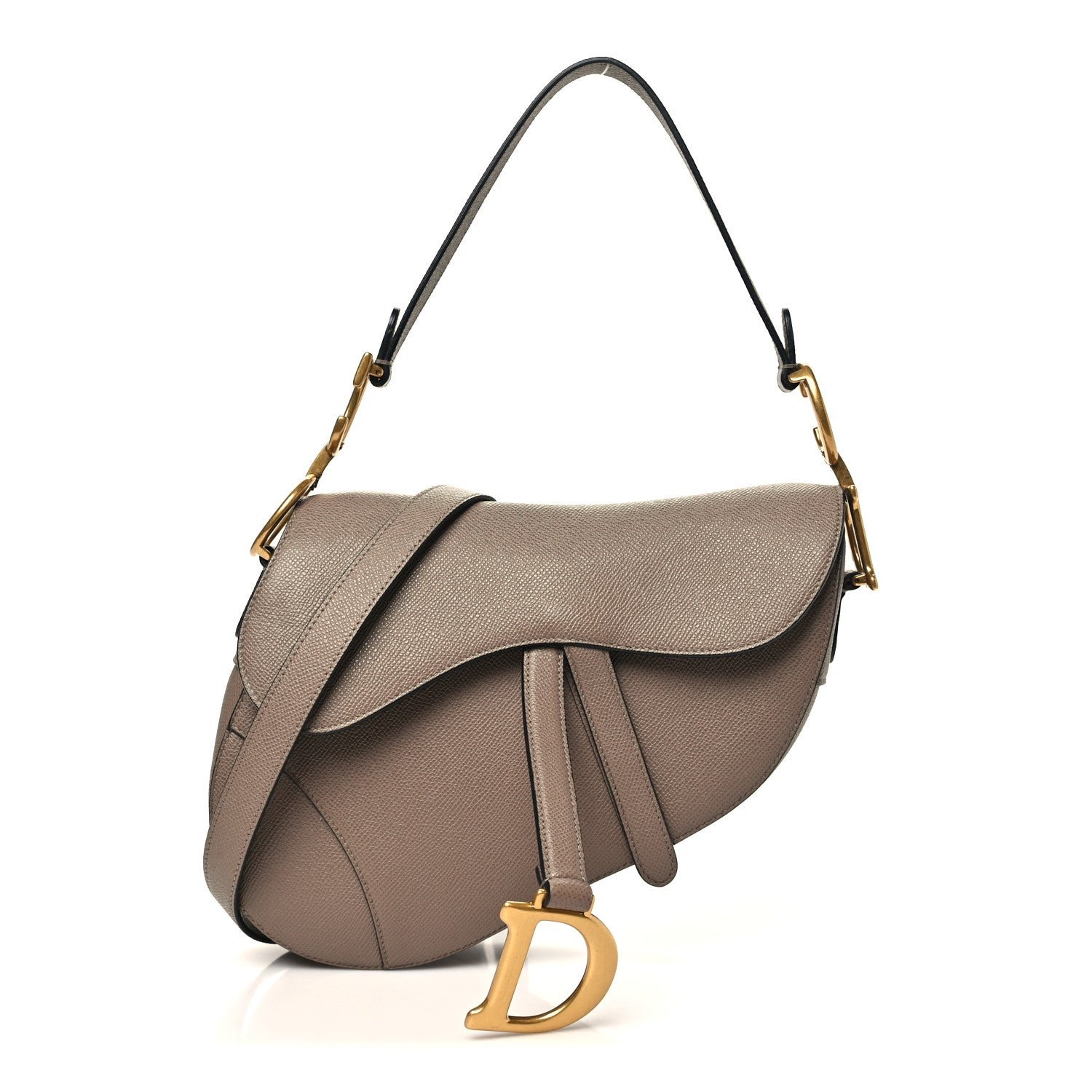 Christian Dior Grained Calfskin Saddle Bag With Strap Warm Taupe
