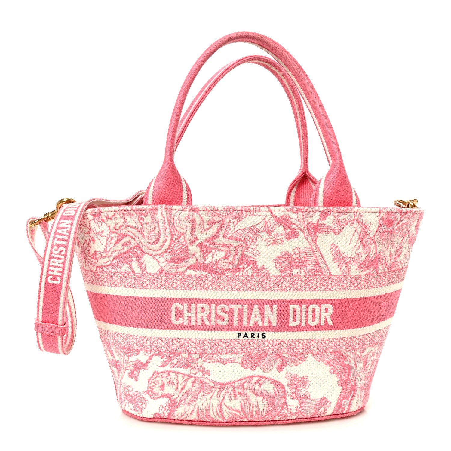 Christian Dior Canvas Embroidered Dioriviera Toile De Jouy Panier Chapeau Tote Peony Pink