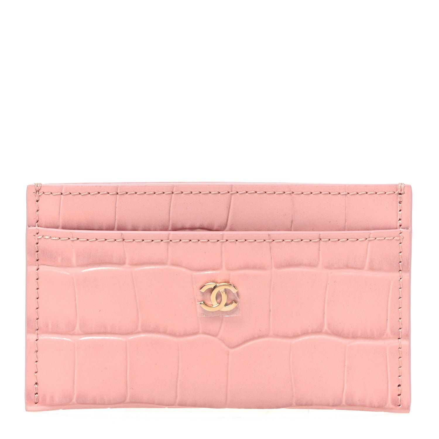 Chanel Calfskin Crocodile Embossed Crococo Card Holder Light Pink