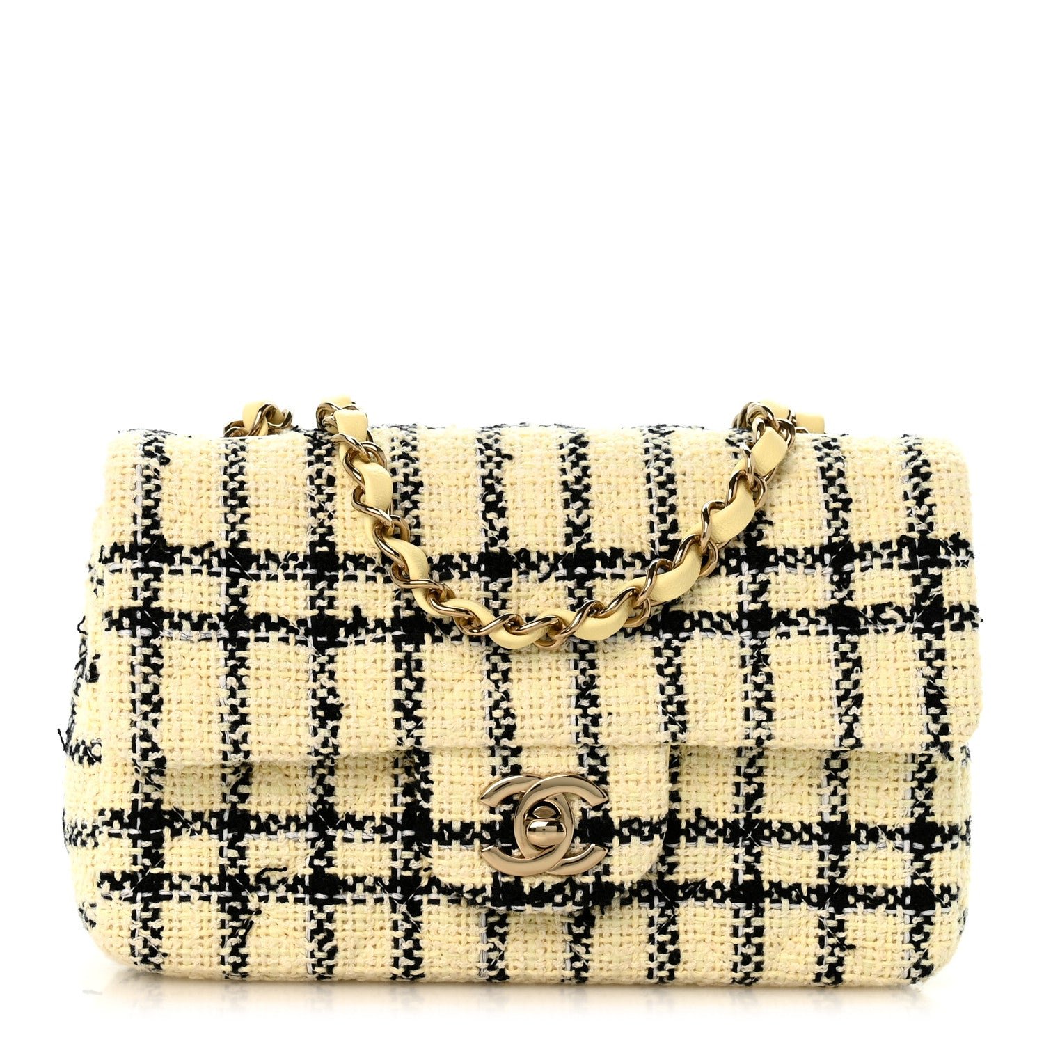 Chanel Tweed Quilted Mini Rectangular Flap Yellow Black