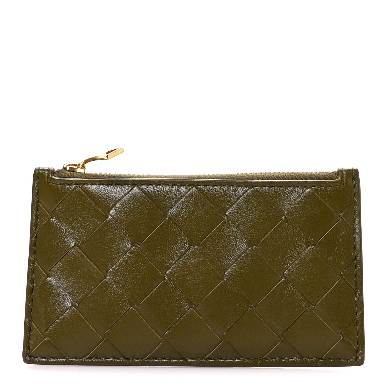 Bottega Veneta Nappa Intrecciato Zip Card Case Olive Oil