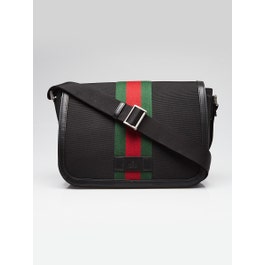 Gucci Gucci Black Canvas Techno Web Flap Messenger Bag