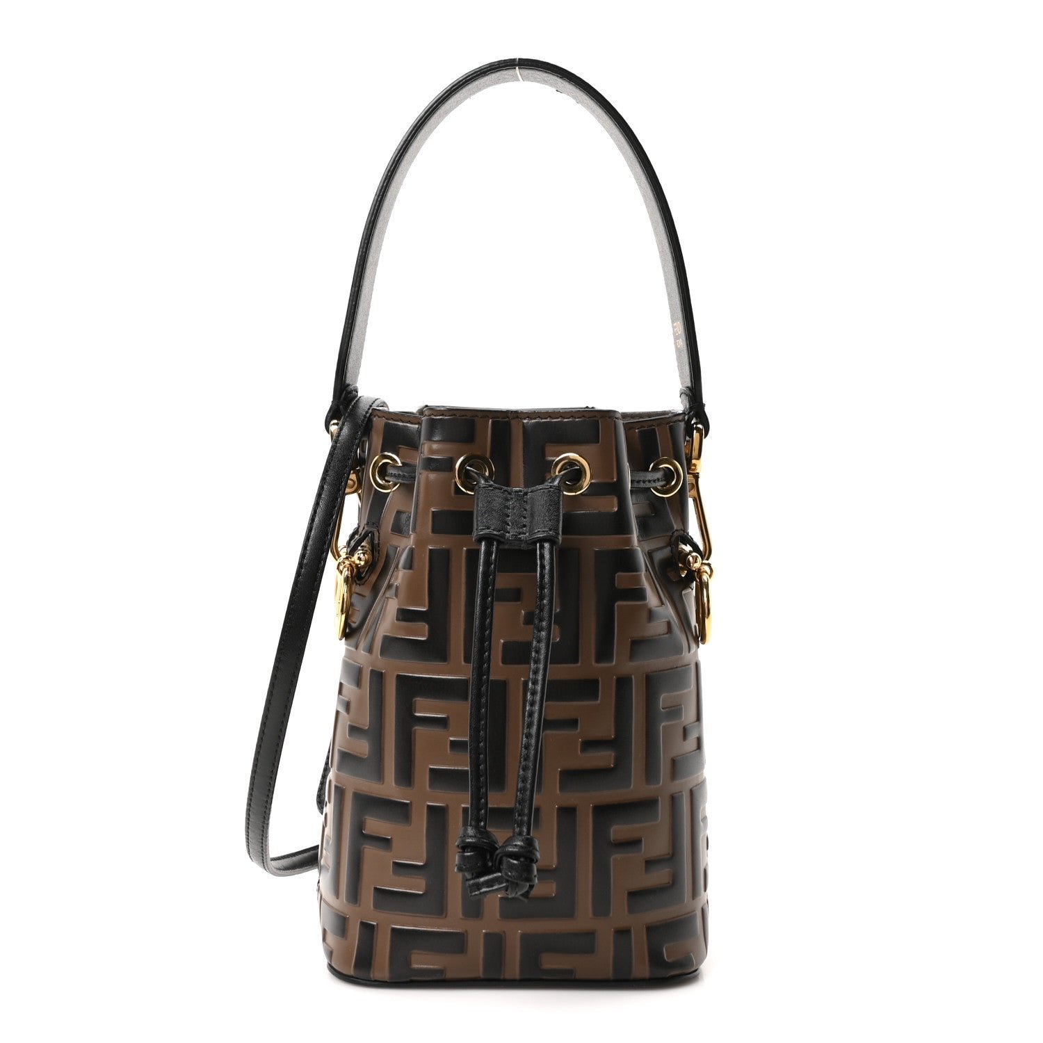 Fendi Vitello Liberty F is Fendi Bi-Color FF 1974 Embossed Mini Mon Tresor Bucket Bag Maya Black