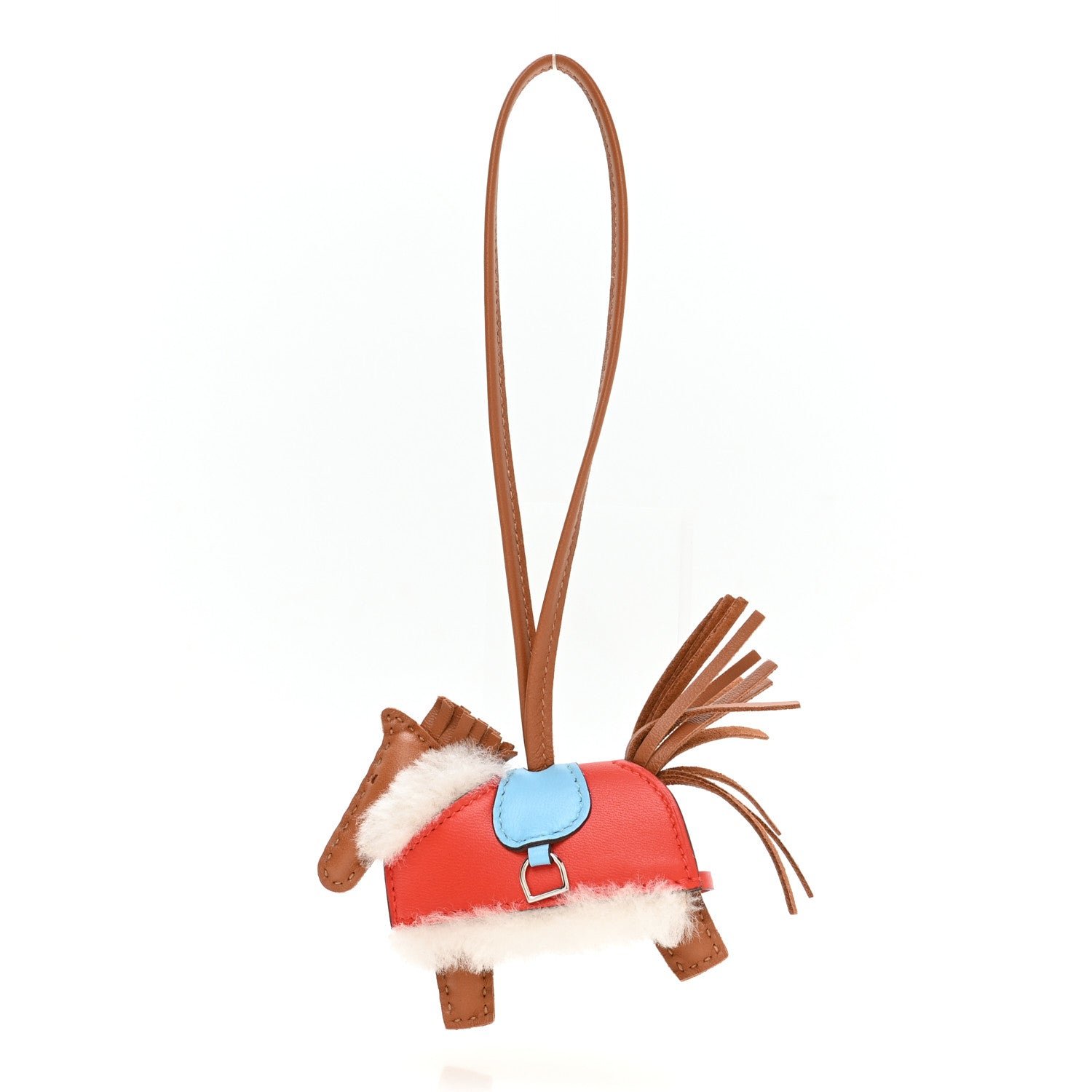 Hermes Hermes Milo Lambskin Merinos Wool Grigri Rodeo Robeo Plush Bag Charm PM  Gold Celeste Capucine Ecru