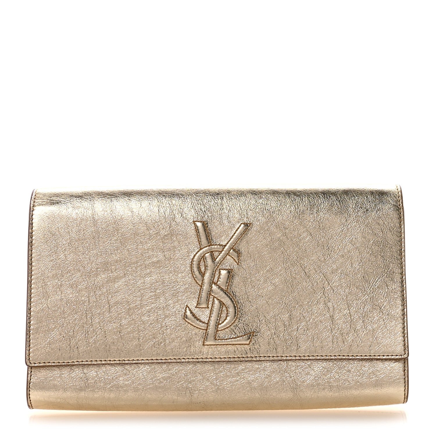 Saint Laurent Metallic Calfskin Monogram Large Belle De Jour Clutch Gold