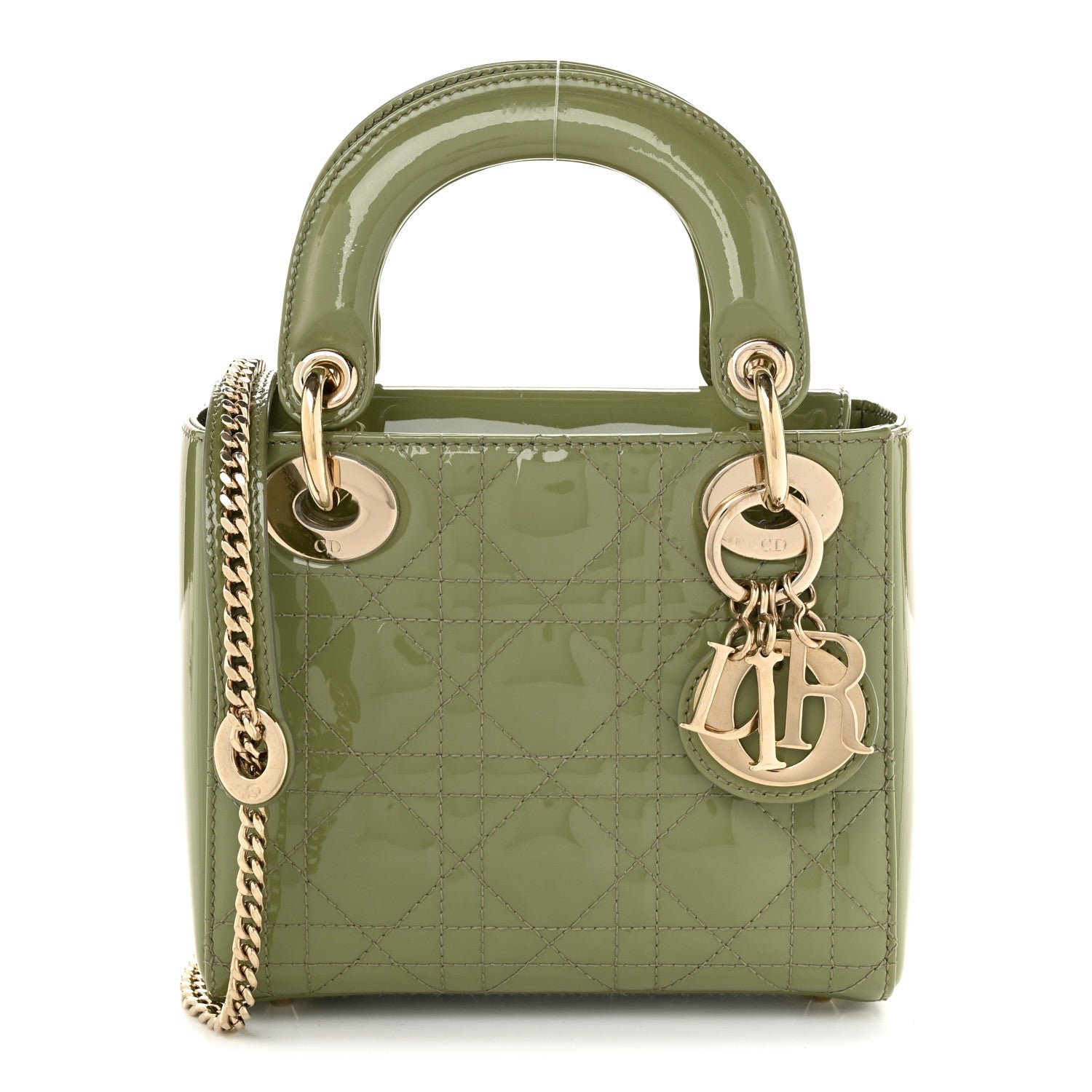 Christian Dior Patent Cannage Mini Lady Dior Dusty Green