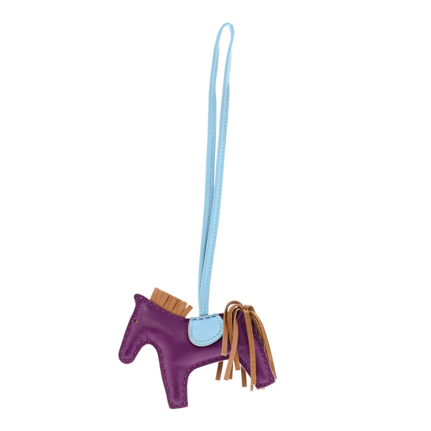 Hermes Milo Lambskin Grigri Rodeo Horse Bag Charm PM Violet Celeste Kraft