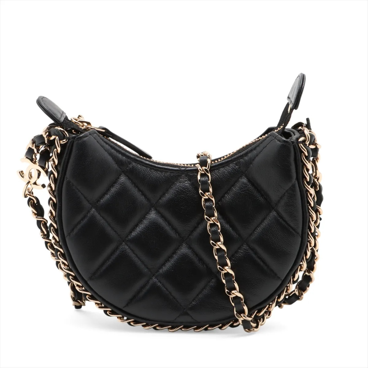 Chanel Matelasse Lambskin Chain Shoulder Bag Black Gold Metal Fittings random se