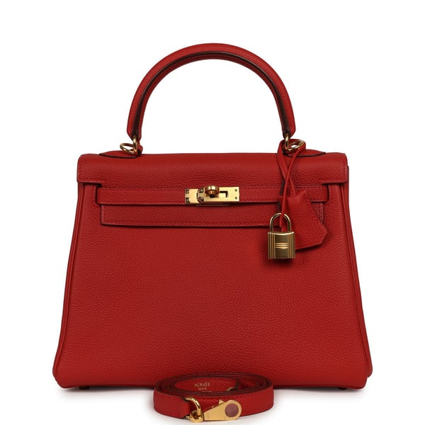Hermes Pre-owned Hermes Kelly Retourne 25 Vermillion Togo Gold Hardware
