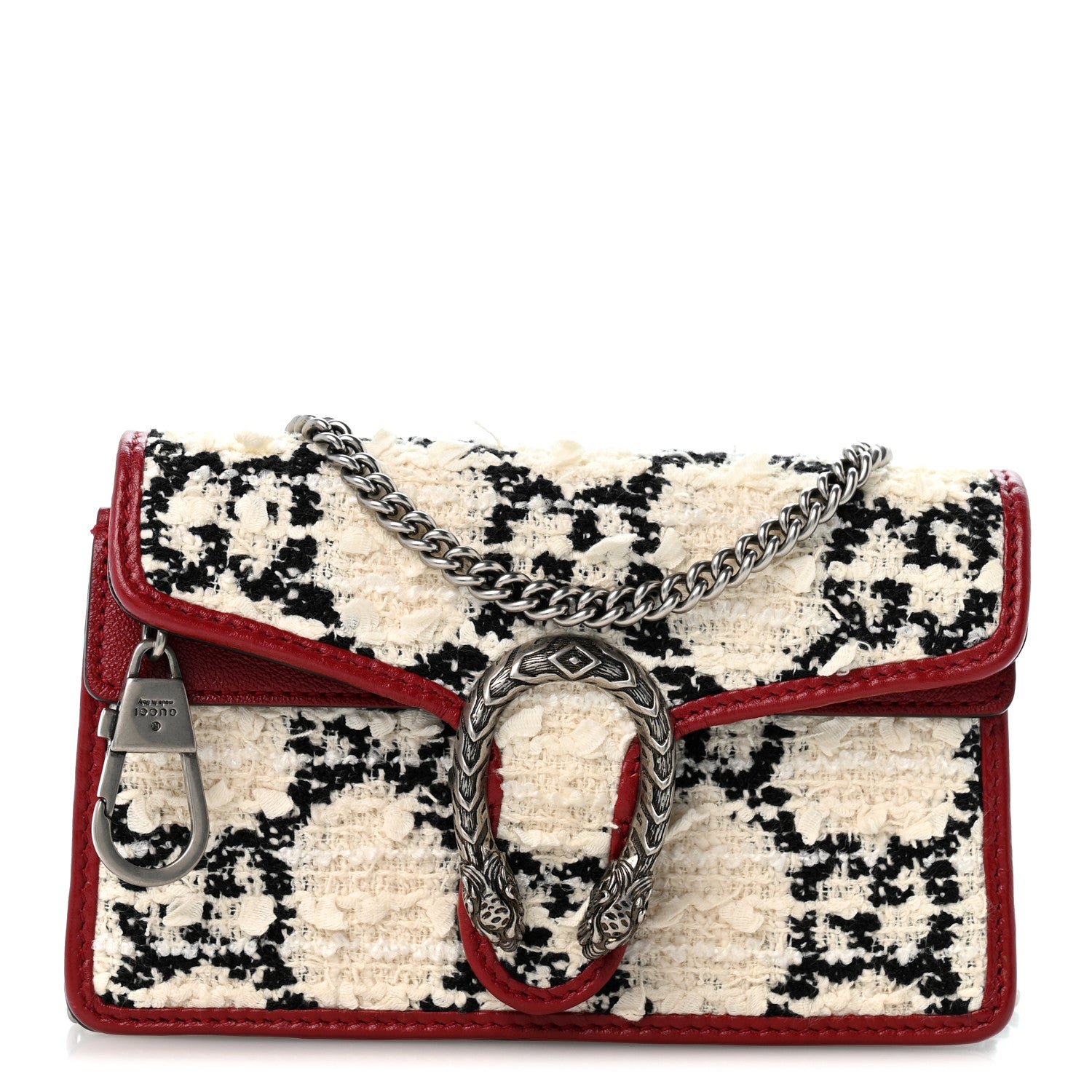 Gucci Tweed GG Monogram Super Mini Dionysus Shoulder Bag White Black Romantic Cherry