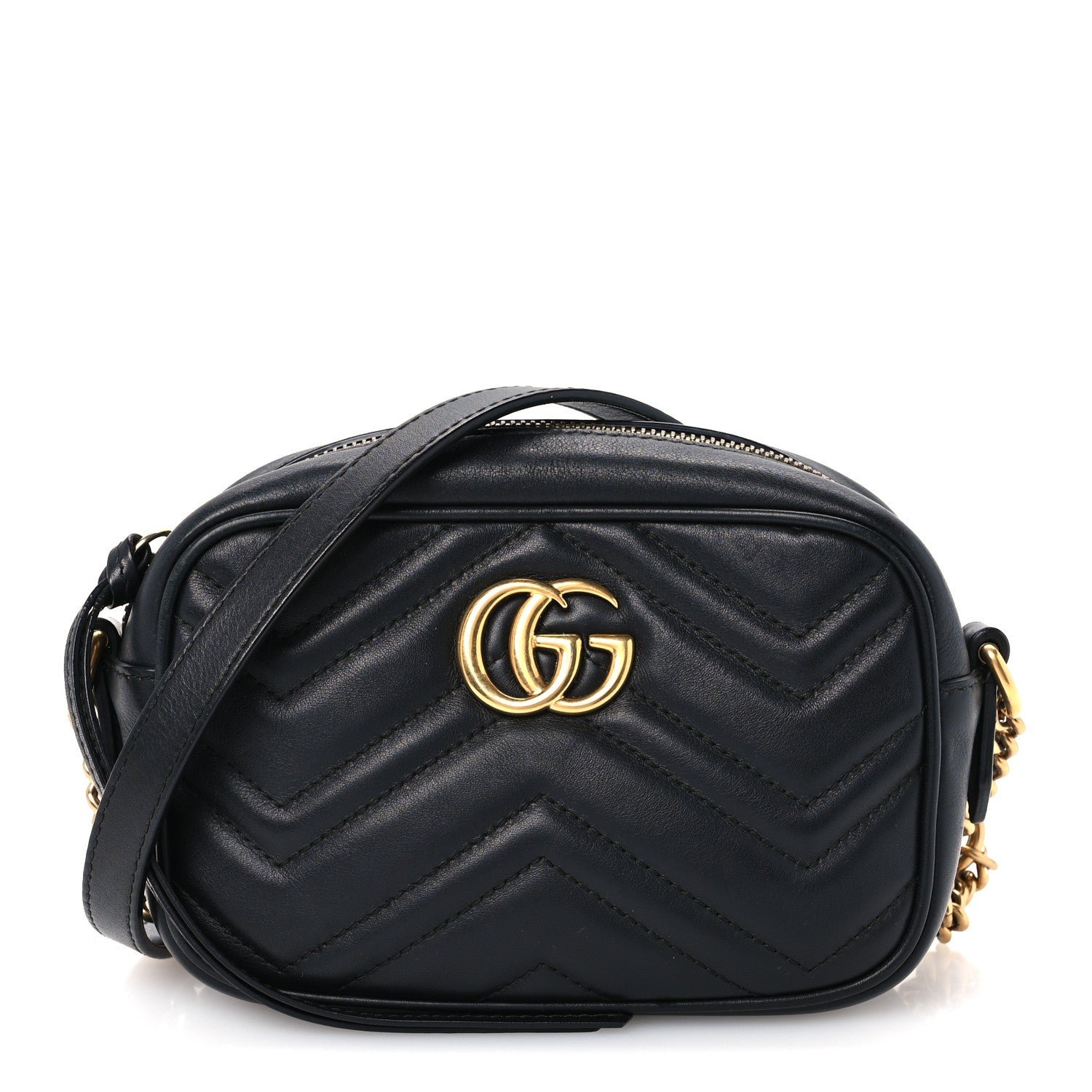Gucci Calfskin Matelasse Mini GG Marmont Chain Shoulder Bag Black