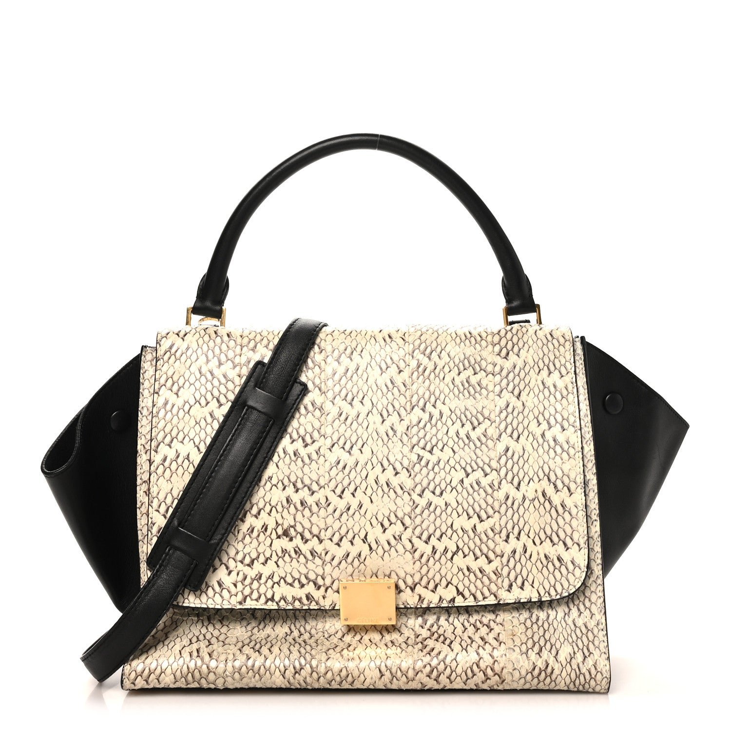 Celine Celine Snakeskin Calfskin Medium Trapeze White Black
