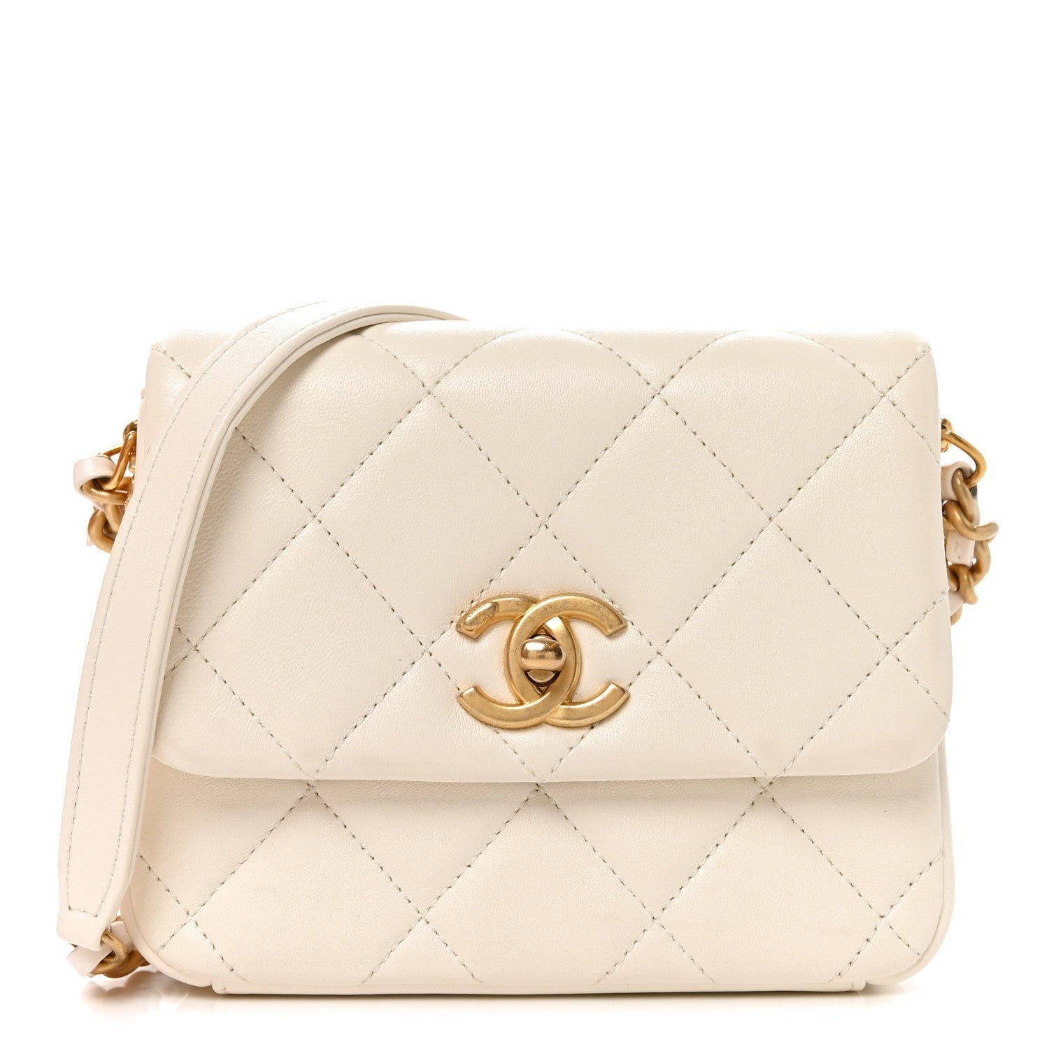 Chanel Lambskin Quilted Mini Side Note Flap White