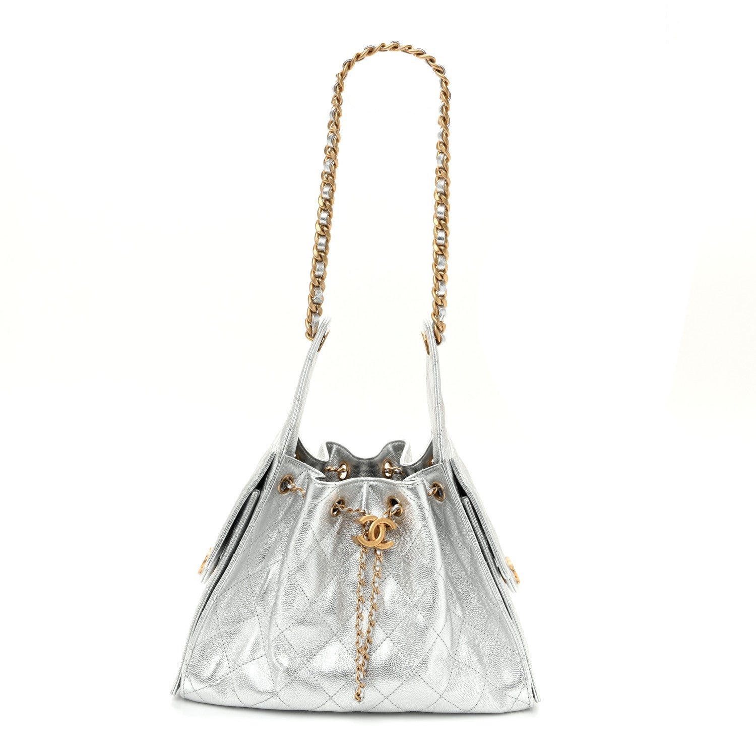 Chanel Metallic Caviar Quilted Small Chanel 25 Handbag Silver