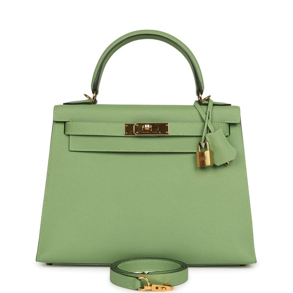 Hermes Pre-owned Hermes Kelly Sellier 28 Vert Criquet Epsom Gold Hardware