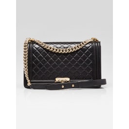Chanel Black Quilted Lambskin Leather New Medium Boy Bag