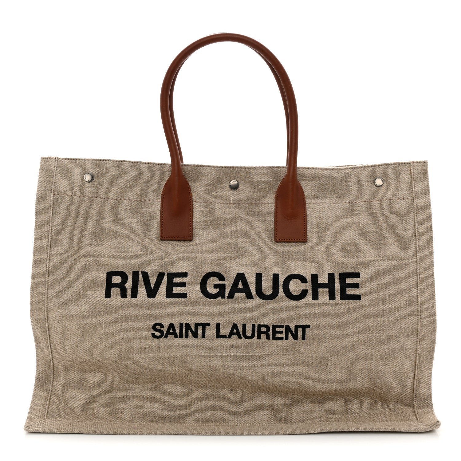 Saint Laurent Linen Calfskin Rive Gauche Tote Brown