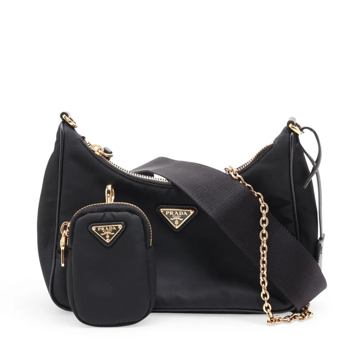 Prada Tessuto Nylon & Leather 2 Way Shoulder Bag Black
