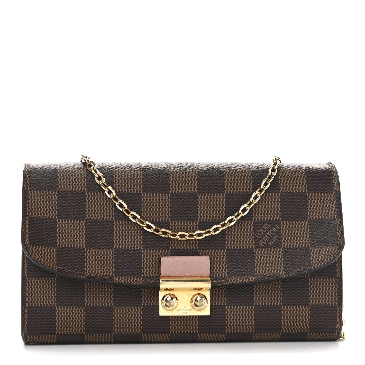 Louis Vuitton Damier Ebene Croisette Chain Wallet Rose Ballerine