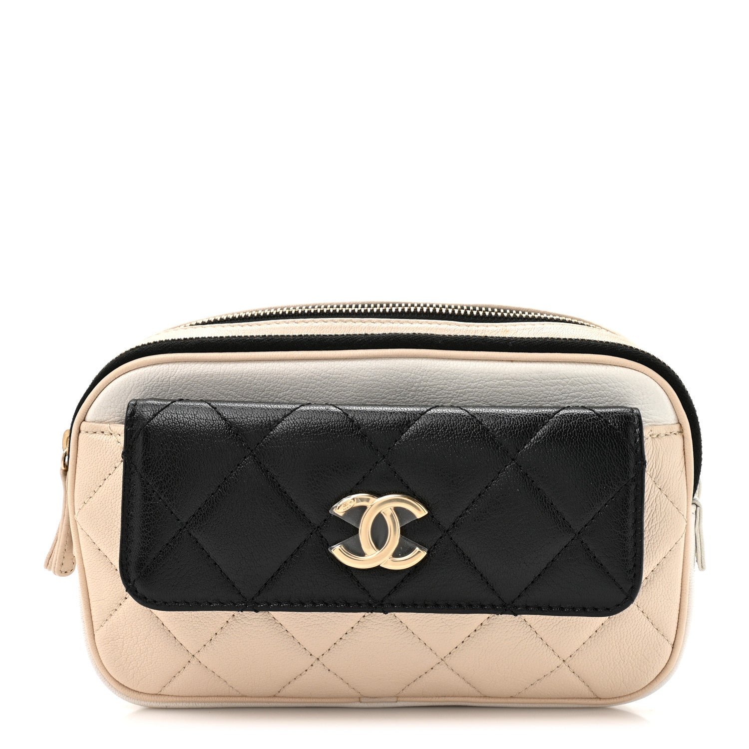 Chanel Goatskin Quilted Waist Bag Beige White Black