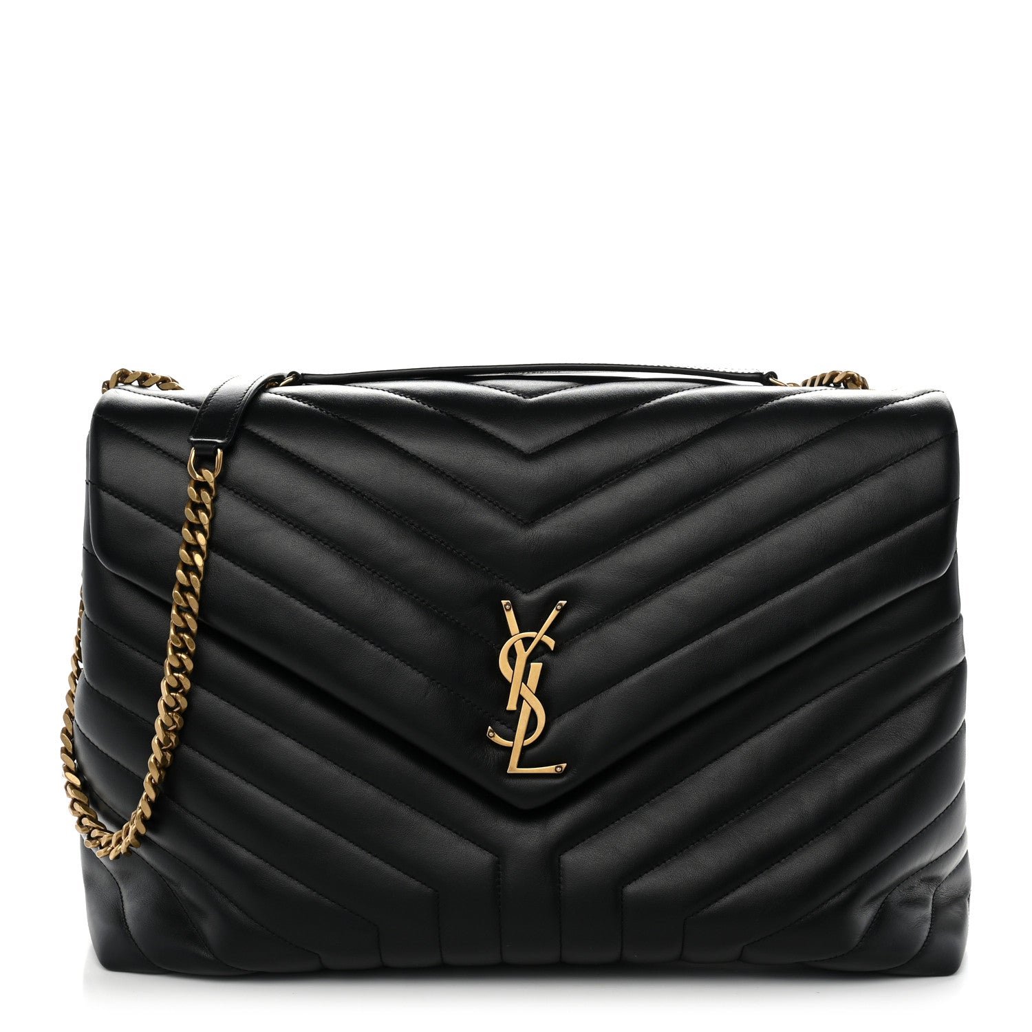 Saint Laurent Calfskin Y Quilted Monogram Large Loulou Chain Satchel Black