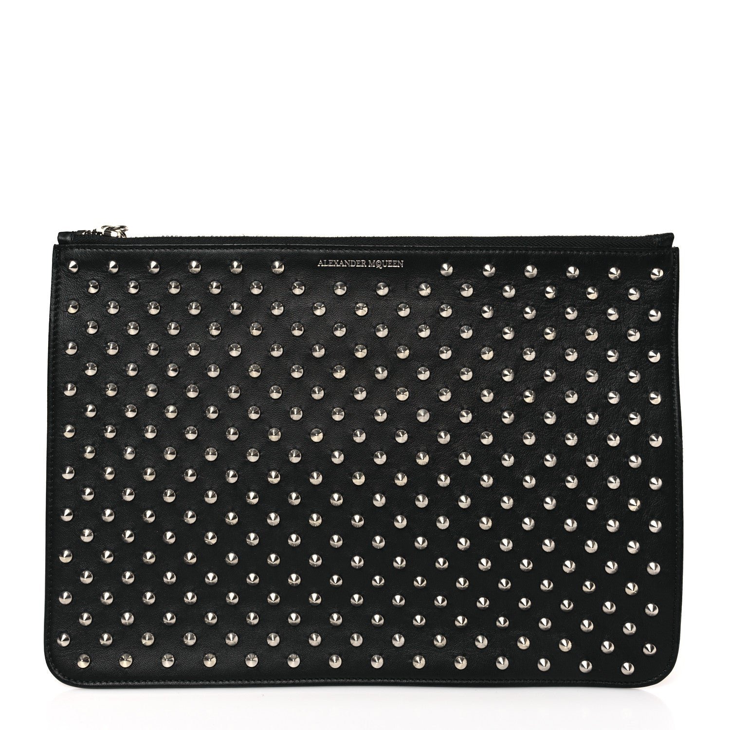 Alexander McQueen Calfskin Studded Skull Zip Pouch Black