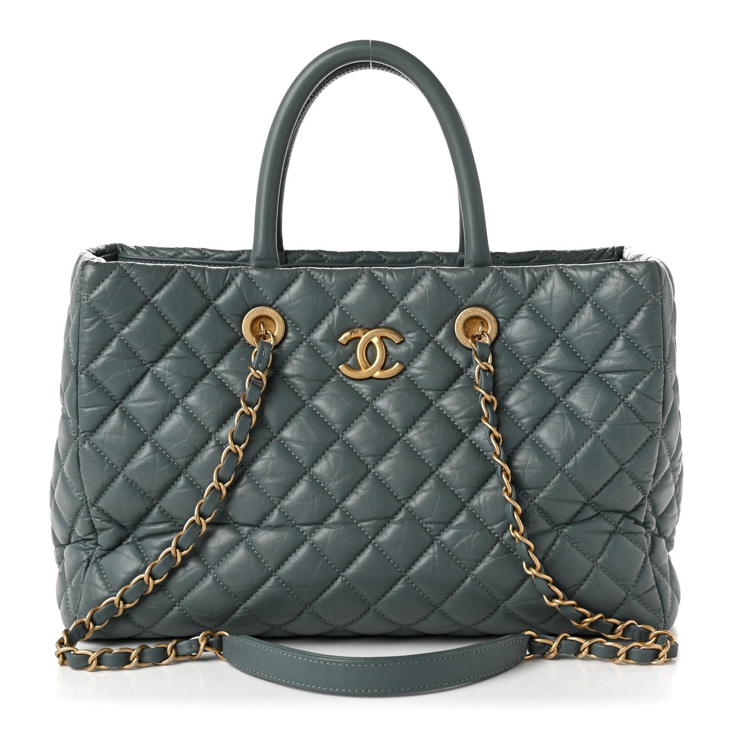 Chanel Aged Calfskin Quilted Large Coco Handle ShoppingTote Blue