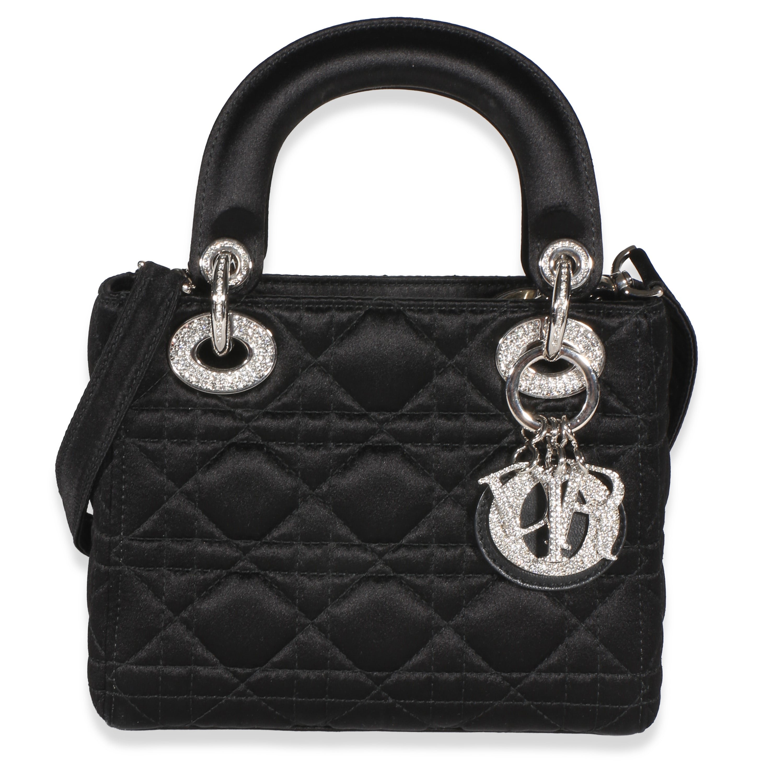 Black Satin Cannage Swarovski Crystal Embellished Mini Lady Dior