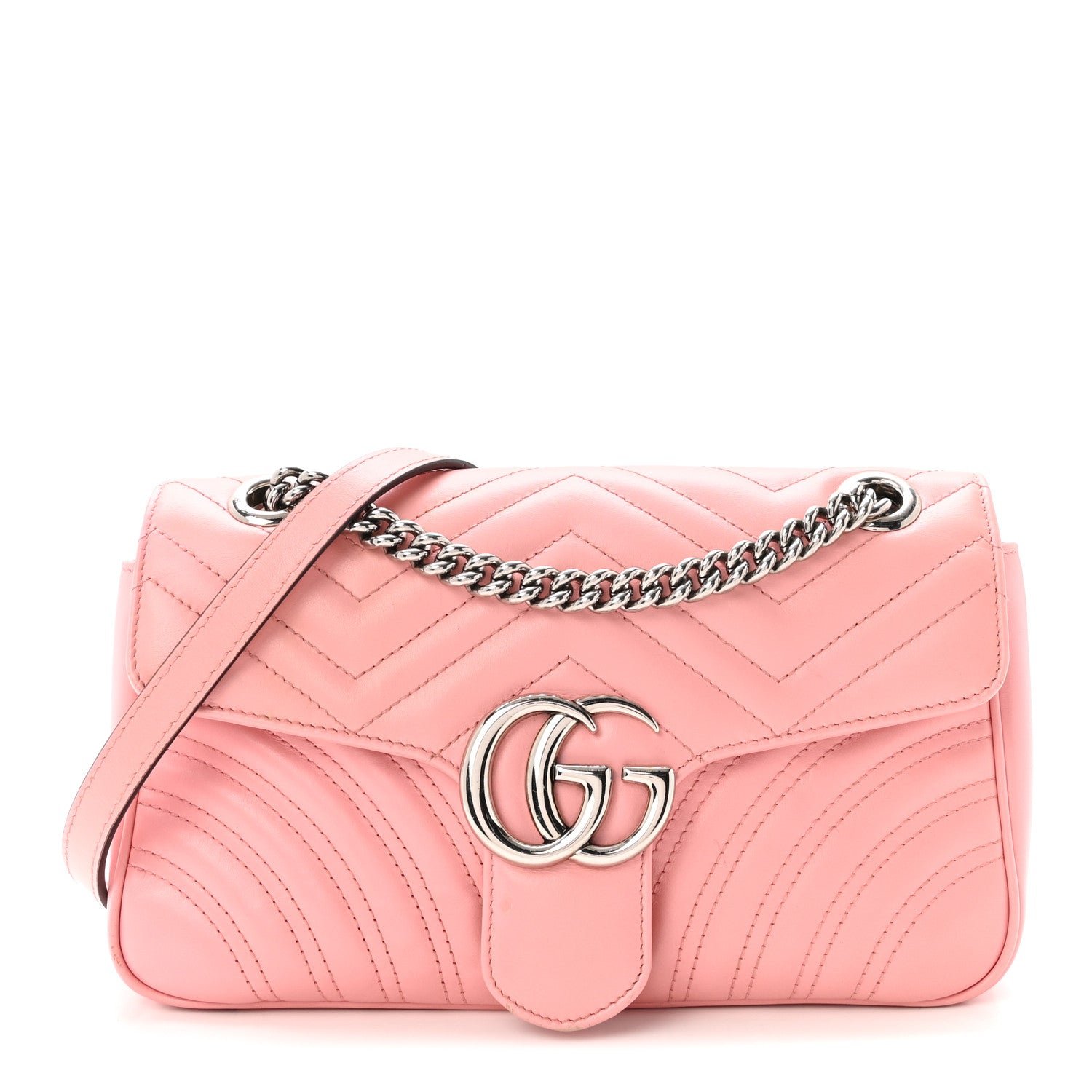 Gucci Calfskin Matelasse Small GG Marmont Shoulder Bag Wild Rose
