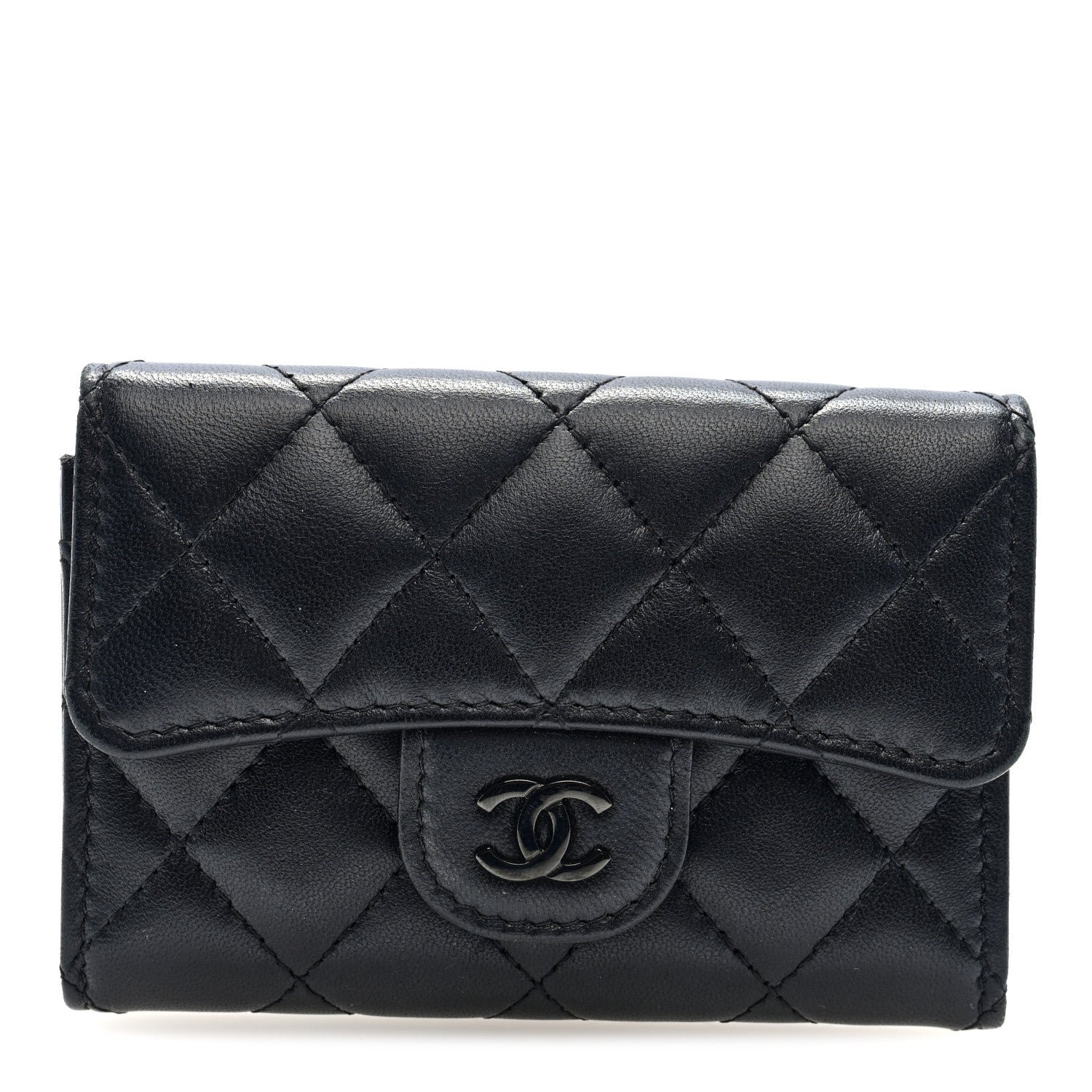 Chanel Lambskin Quilted Flap Card Holder Wallet So Black