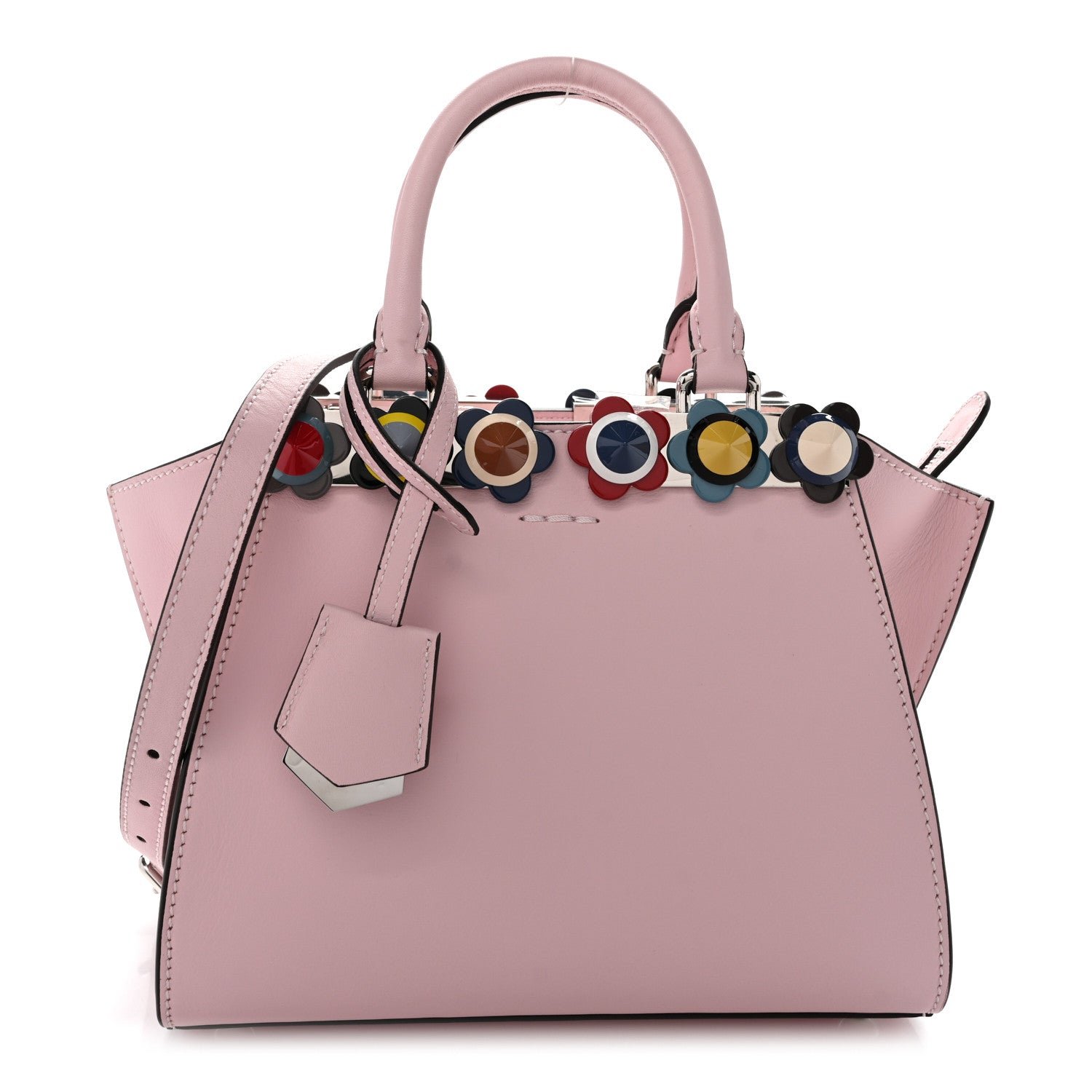 Fendi Vitello Dolce Plexiglass Flowerland Studded Mini 3Jours Tote Peonia Multicolor