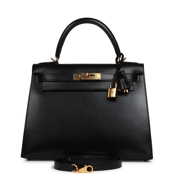 Pre-owned Hermes Kelly Sellier 28 Black Box Gold Hardware