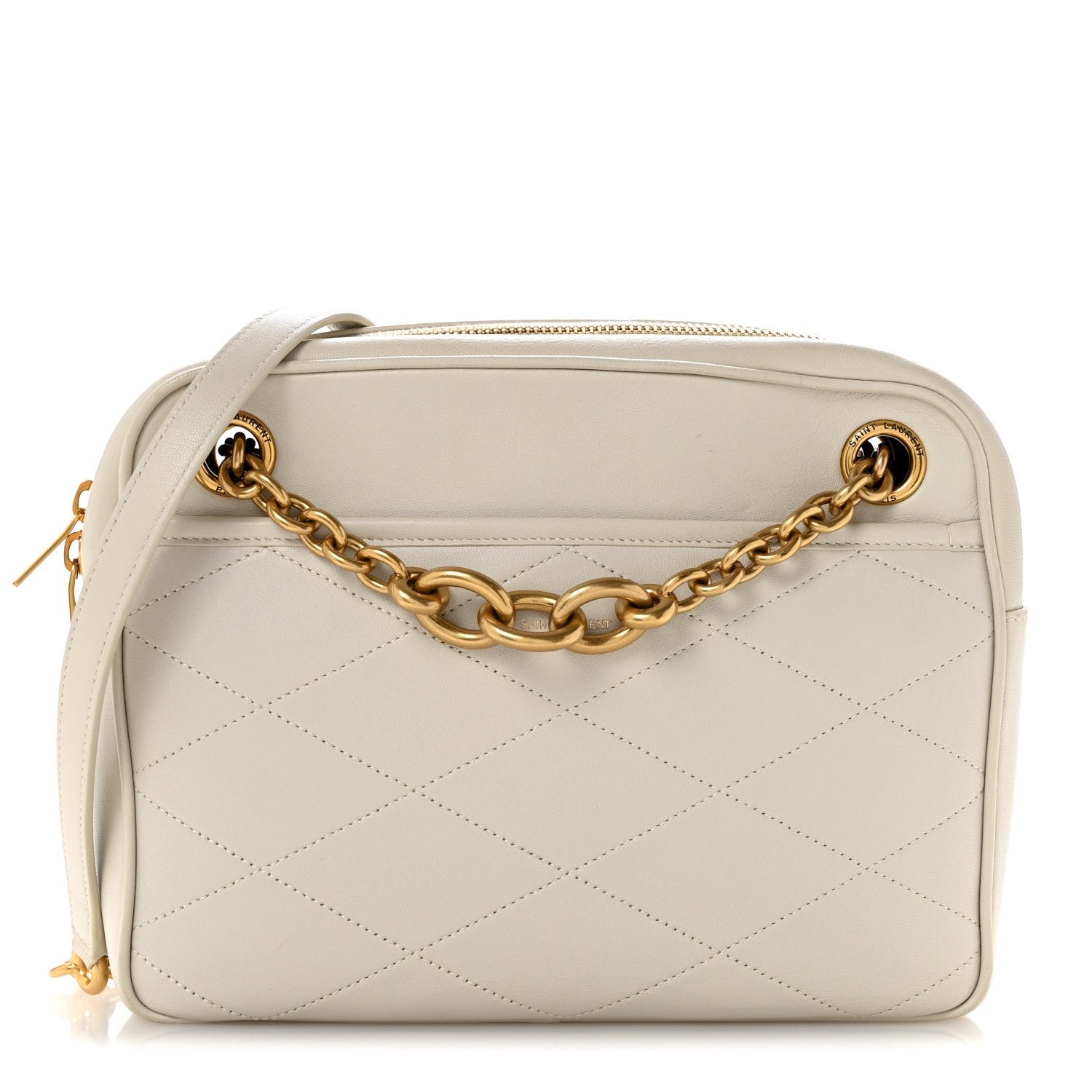 Saint Laurent Lambskin Quilted Le Maillon Chain Strap Crossbody Crema Soft