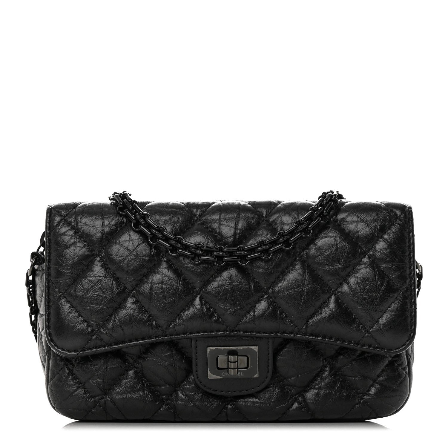 Chanel Aged Calfskin Quilted 2.55 Reissue Phone Holder With Chain So Black