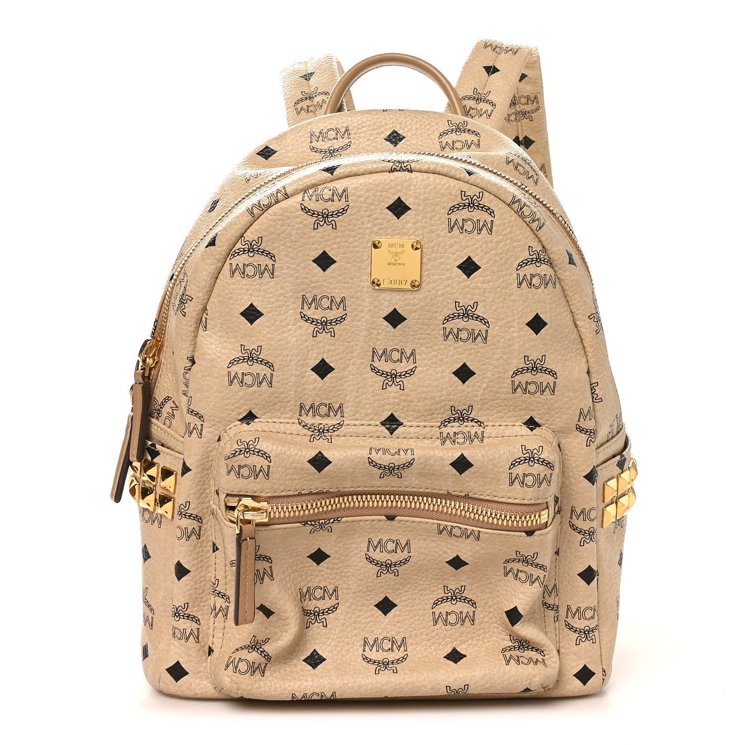 MCM Visetos Small Side Stud Stark Backpack Beige