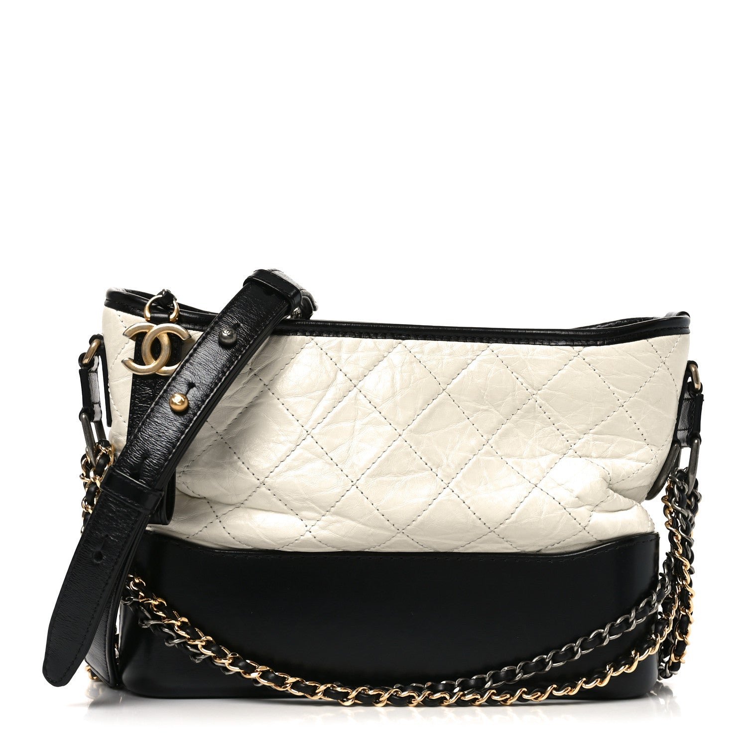 Chanel Aged Calfskin Quilted Small Gabrielle Hobo Black White