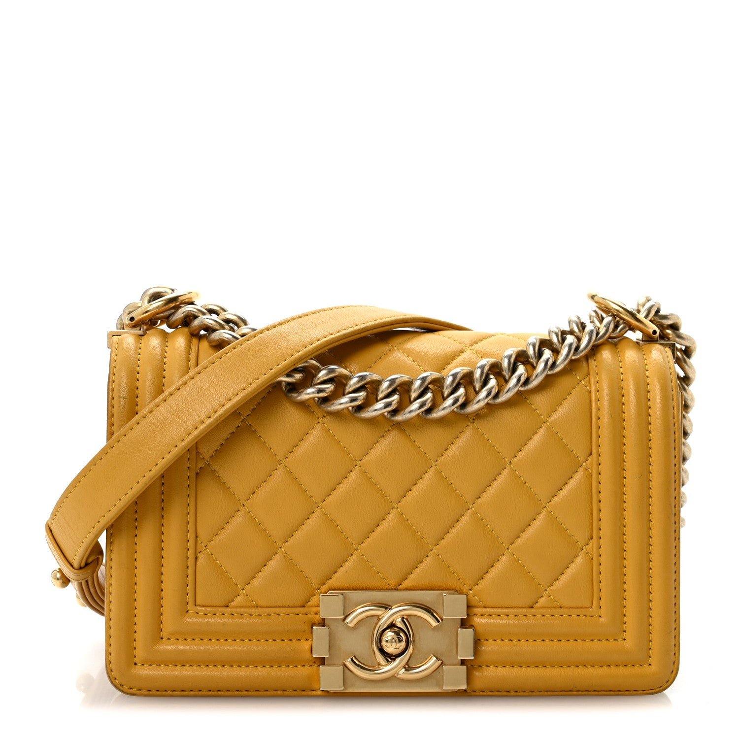 Chanel Lambskin Quilted Small Boy Flap Yellow