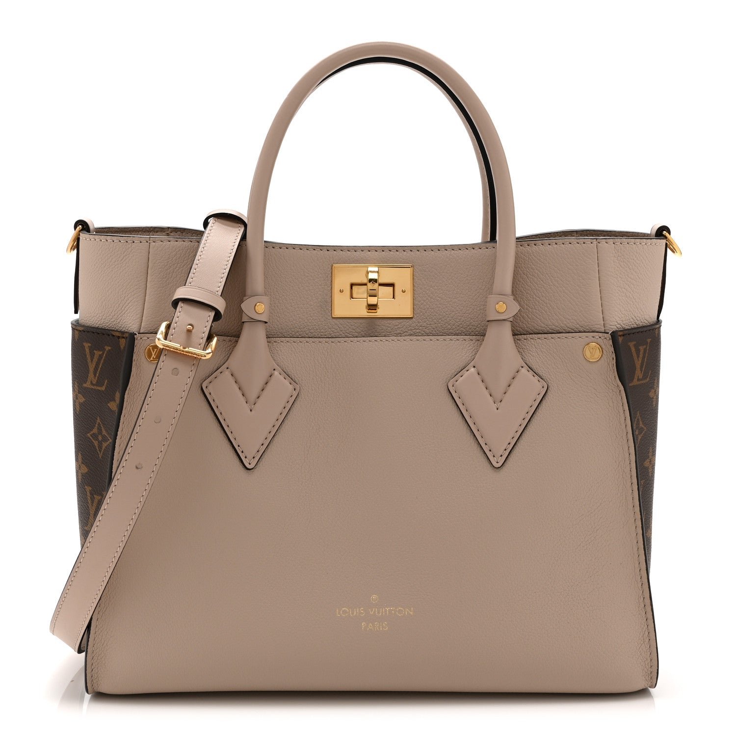 Louis Vuitton Calfskin Monogram On My Side MM Greige