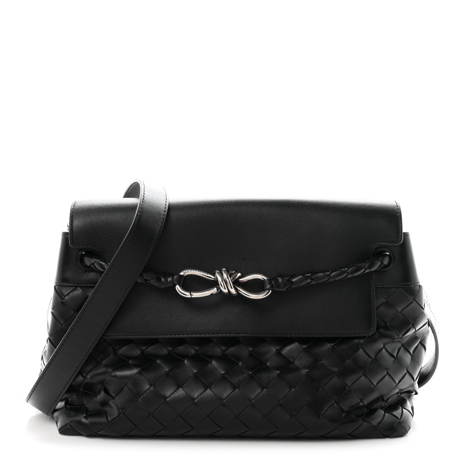 Bottega Veneta Calfskin Intrecciato Small Andiamo Messenger Bag Black